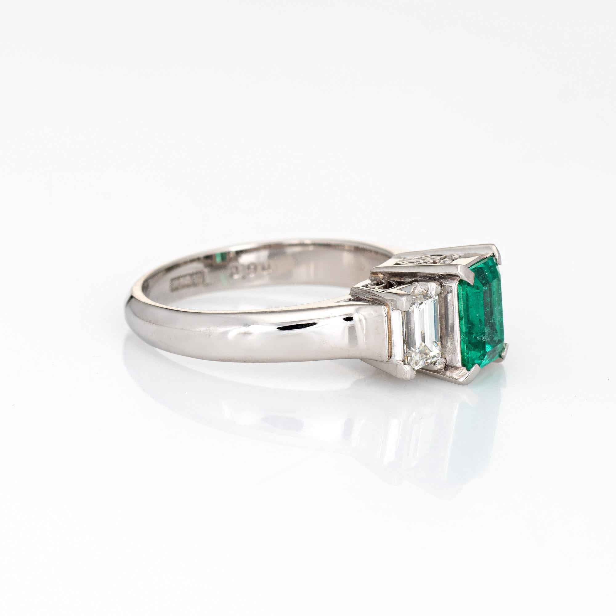 Modern Certified Natural Emerald Diamond Ring Estate Platinum Gemstone Engagement