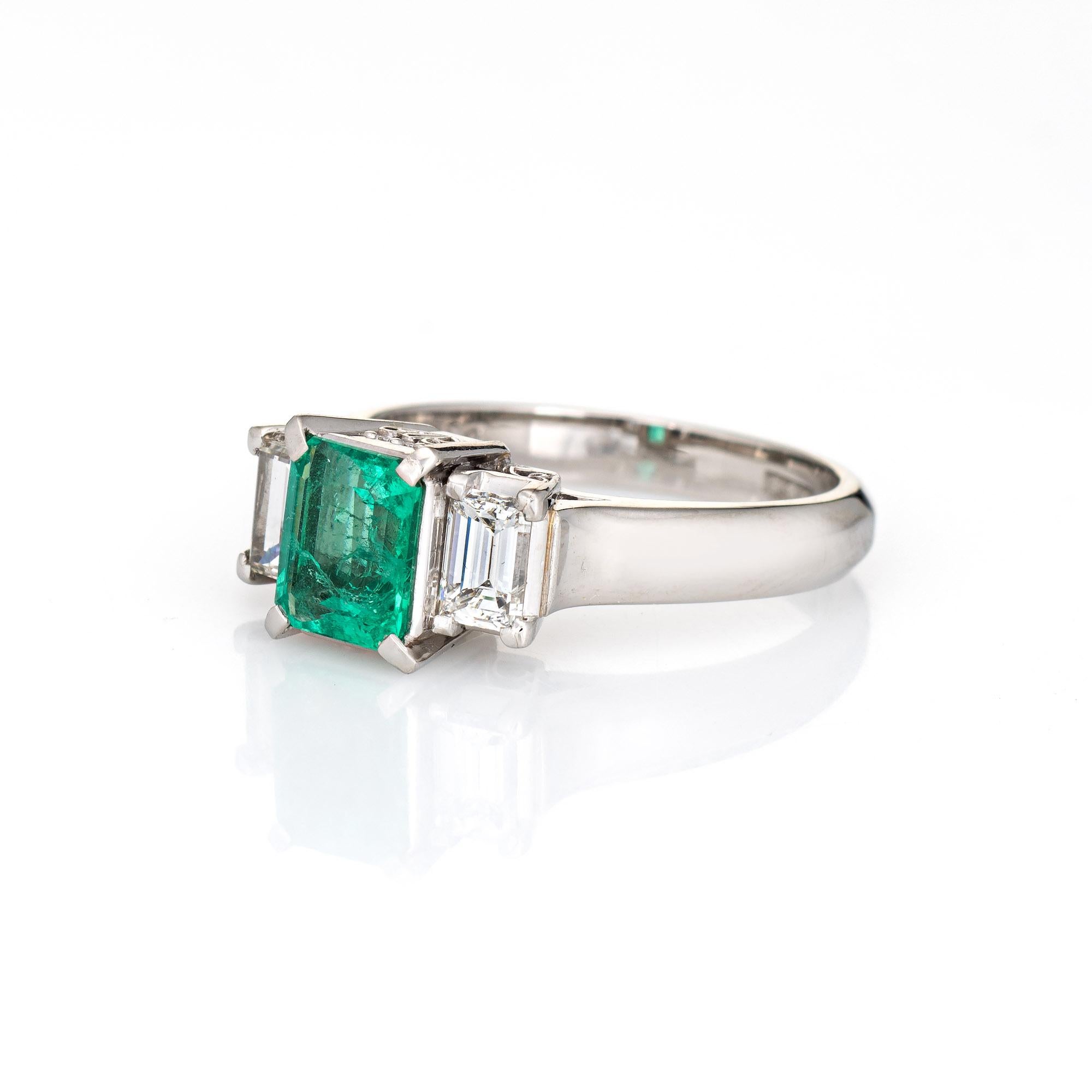 Emerald Cut Certified Natural Emerald Diamond Ring Estate Platinum Gemstone Engagement