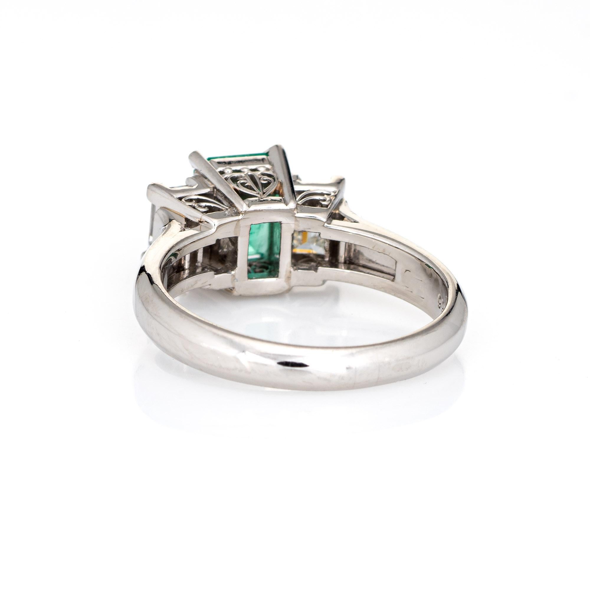 Certified Natural Emerald Diamond Ring Estate Platinum Gemstone Engagement In Good Condition In Torrance, CA