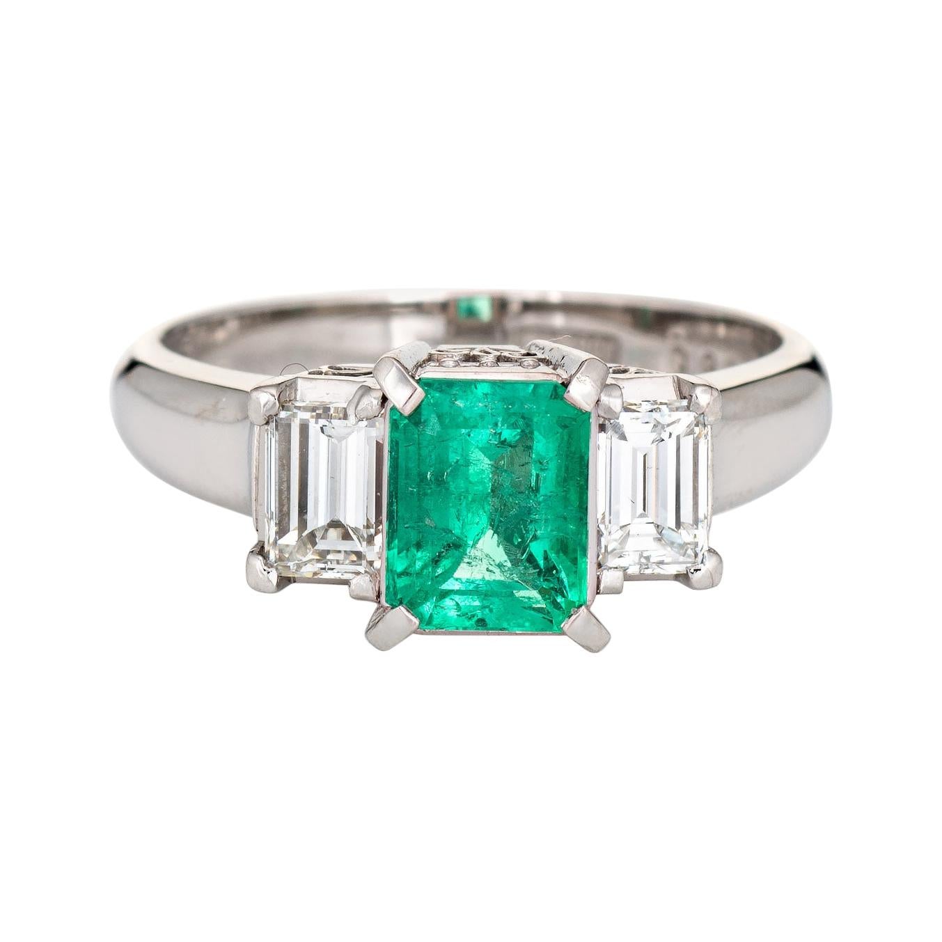 Certified Natural Emerald Diamond Ring Estate Platinum Gemstone Engagement