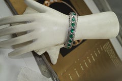 Certified natural emerald pave diamonds sterling silver hinge bracelet