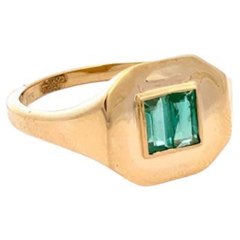 For Sale:  Certified Natural Emerald Signet Ring 14kt Solid Yellow Gold Pinky Ring