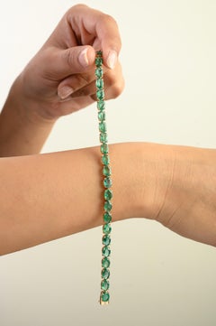 Certified Natural Emerald Tennis Bracelet in 14K Solid Yellow Gold 14.49 Carat