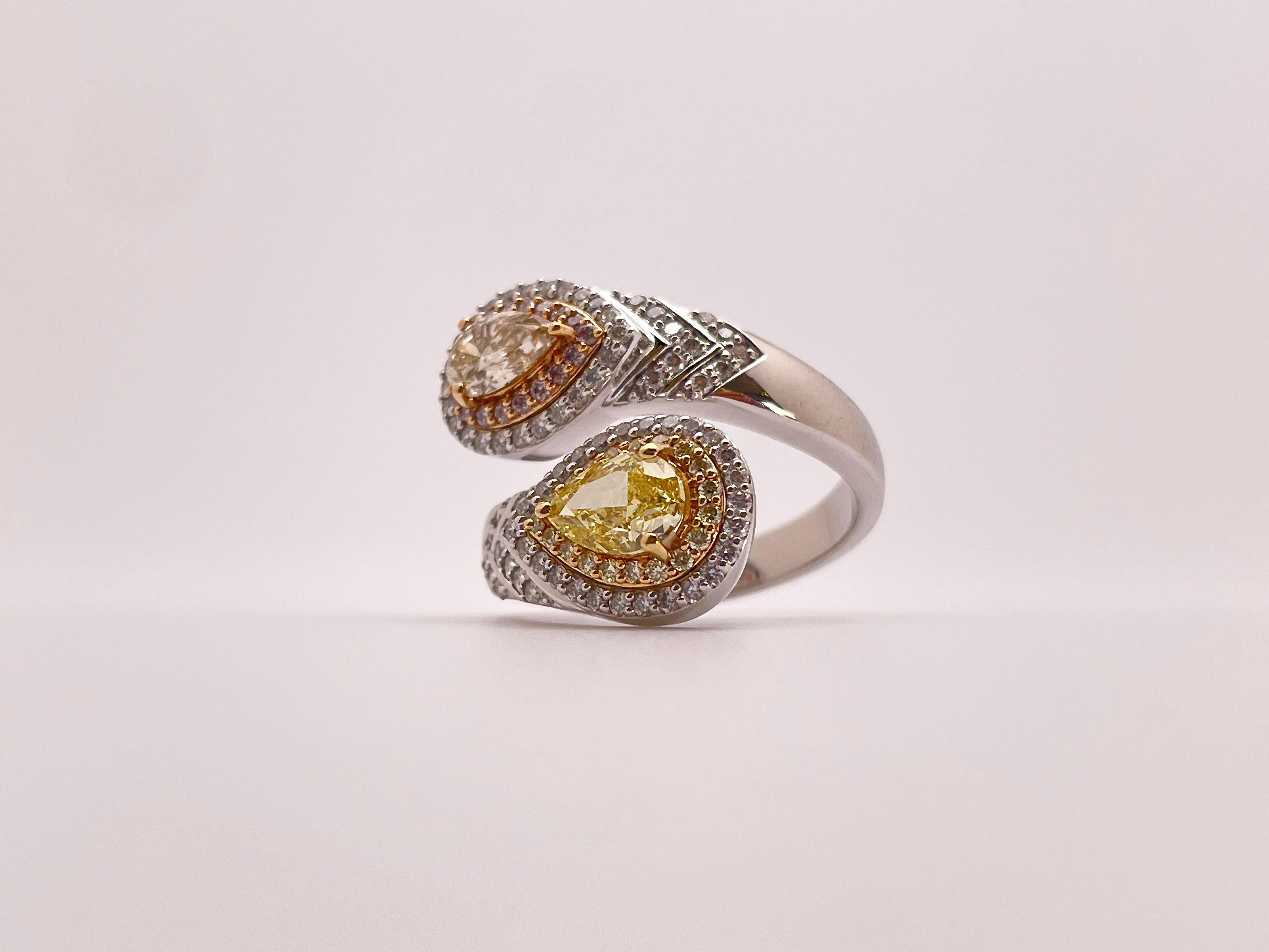 IGI Verlobungsring aus 18 Karat Gold mit zwei natürlichen gelben und champagnerfarbenen Fancy-Diamanten im Angebot 5