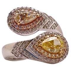 IGI Twin Natural Fancy Yellow & Champagne Diamond 18K Gold Engagement Ring