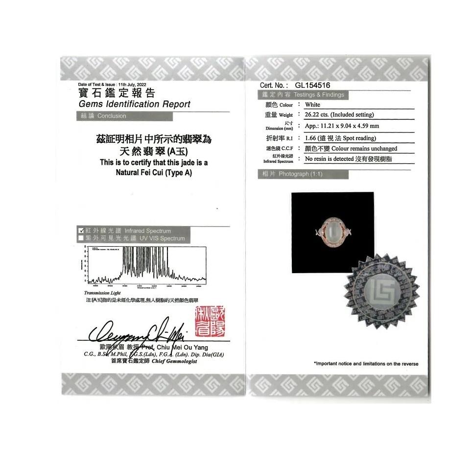 Modern Certified Natural Fei Chui Type A Jade and Diamoind Ring in 18K Rose Gold For Sale
