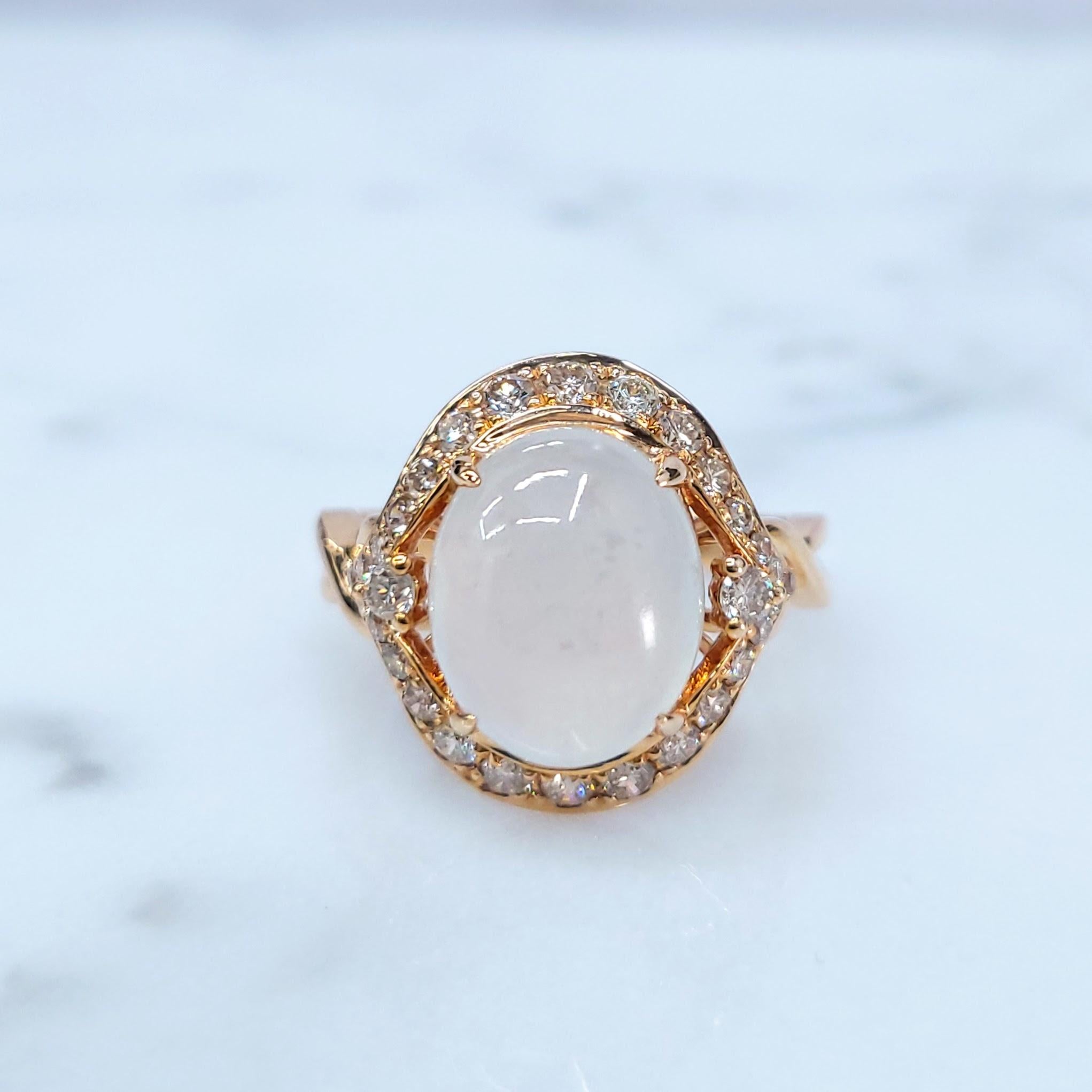 Certified Natural Fei Chui Type A Jade and Diamoind Ring in 18K Rose Gold In New Condition For Sale In KOWLOON, HK