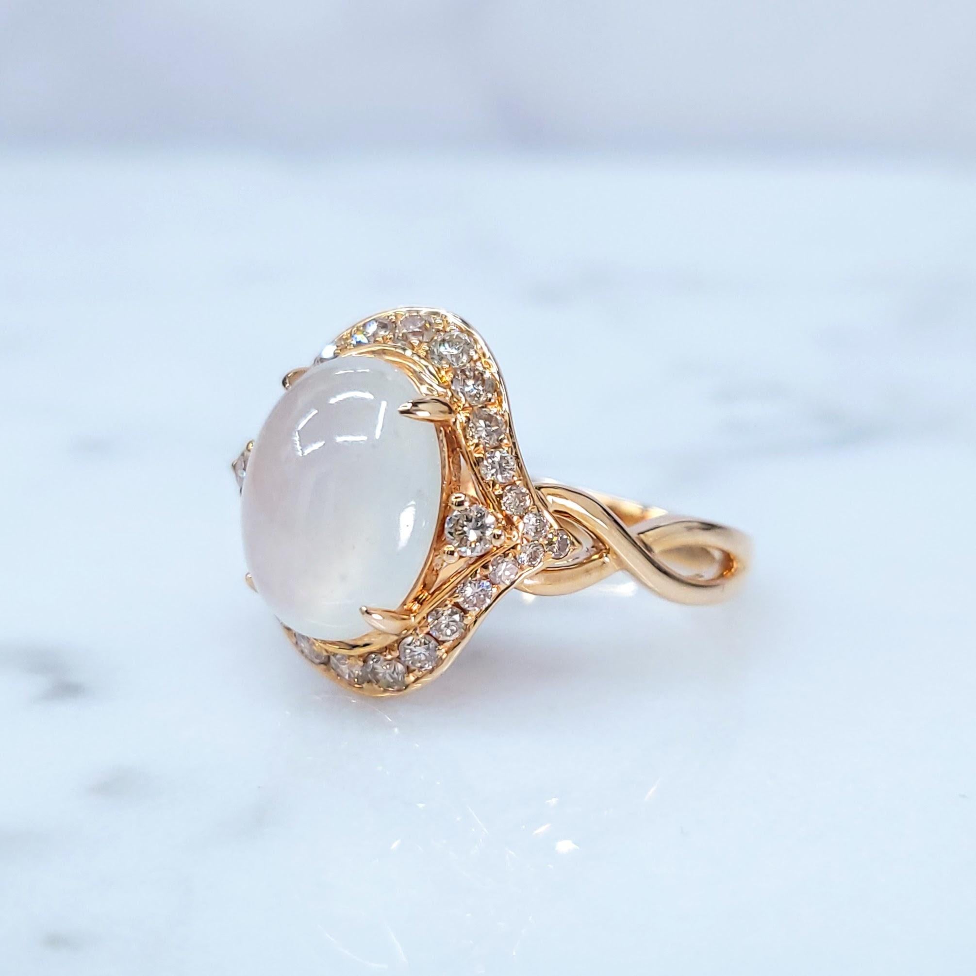 Women's Certified Natural Fei Chui Type A Jade and Diamoind Ring in 18K Rose Gold For Sale