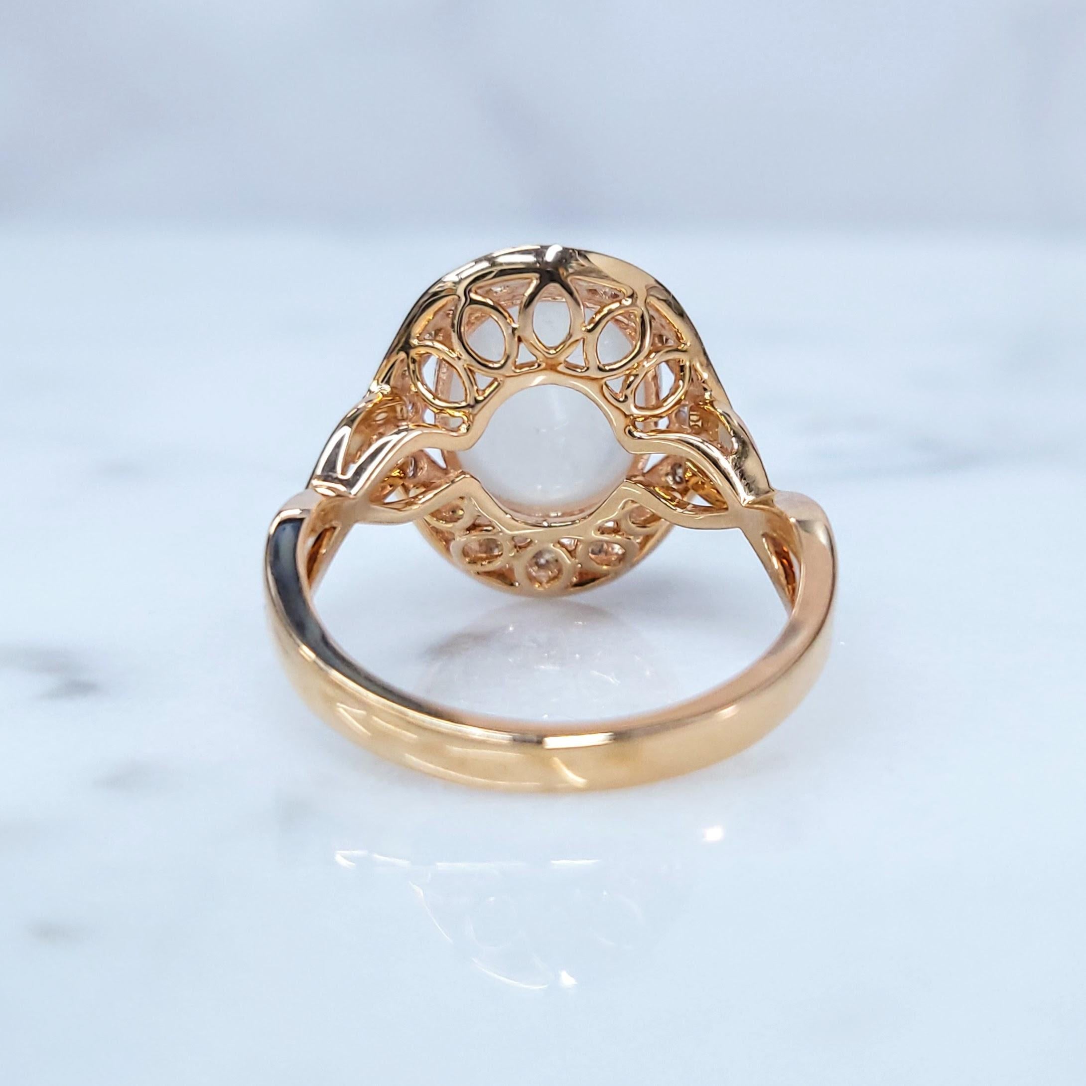 Certified Natural Fei Chui Type A Jade and Diamoind Ring in 18K Rose Gold For Sale 1
