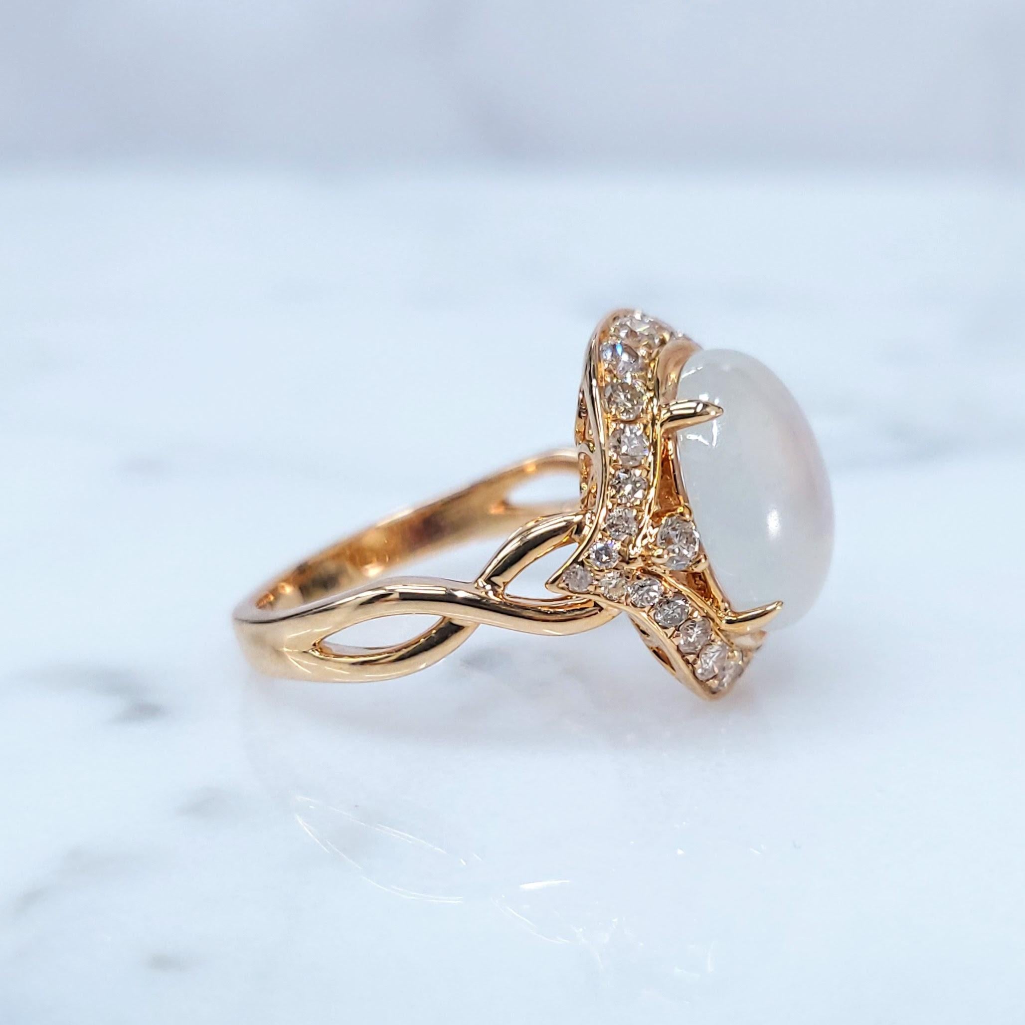 Certified Natural Fei Chui Type A Jade and Diamoind Ring in 18K Rose Gold For Sale 2