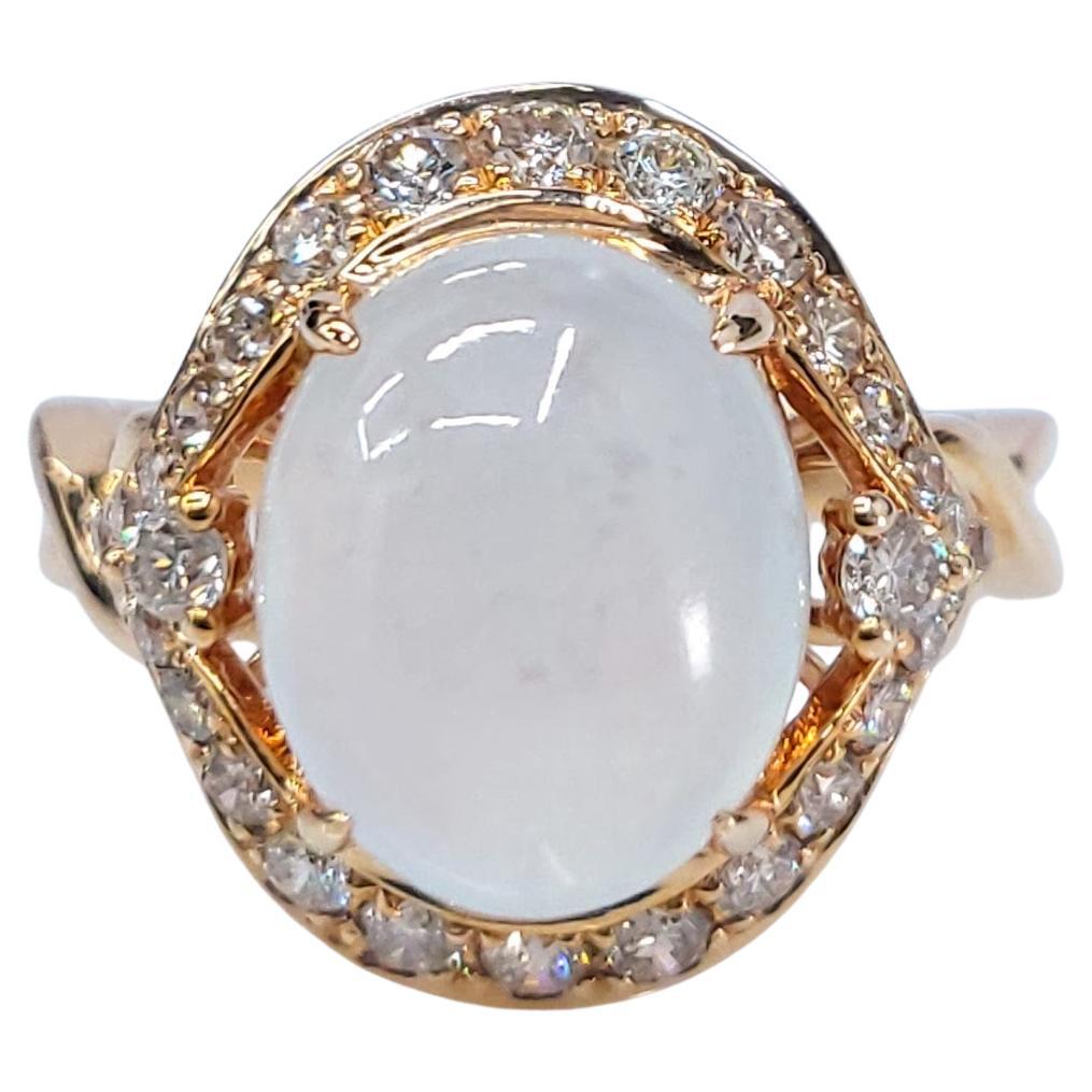 Certified Natural Fei Chui Type A Jade and Diamoind Ring in 18K Rose Gold
