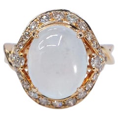 Certified Natural Fei Chui Type A Jade and Diamoind Ring in 18K Rose Gold