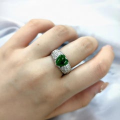 Certified Natural Fei Chui Type A Jade and Diamond Ring in 18K White Gold