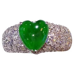 Certified Natural Fei Chui Type A Jade and Diamond Ring in 18K White Gold