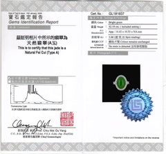 Certified Natural Fei Chui Type A Jade and Diamond Ring in 18K White Gold