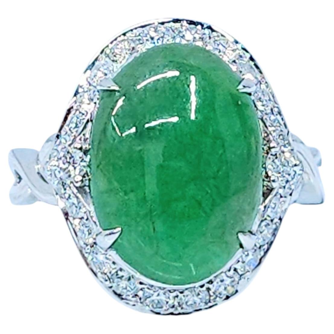 Certified Natural Fei Chui Type A Jade and Diamond Ring in 18K White Gold