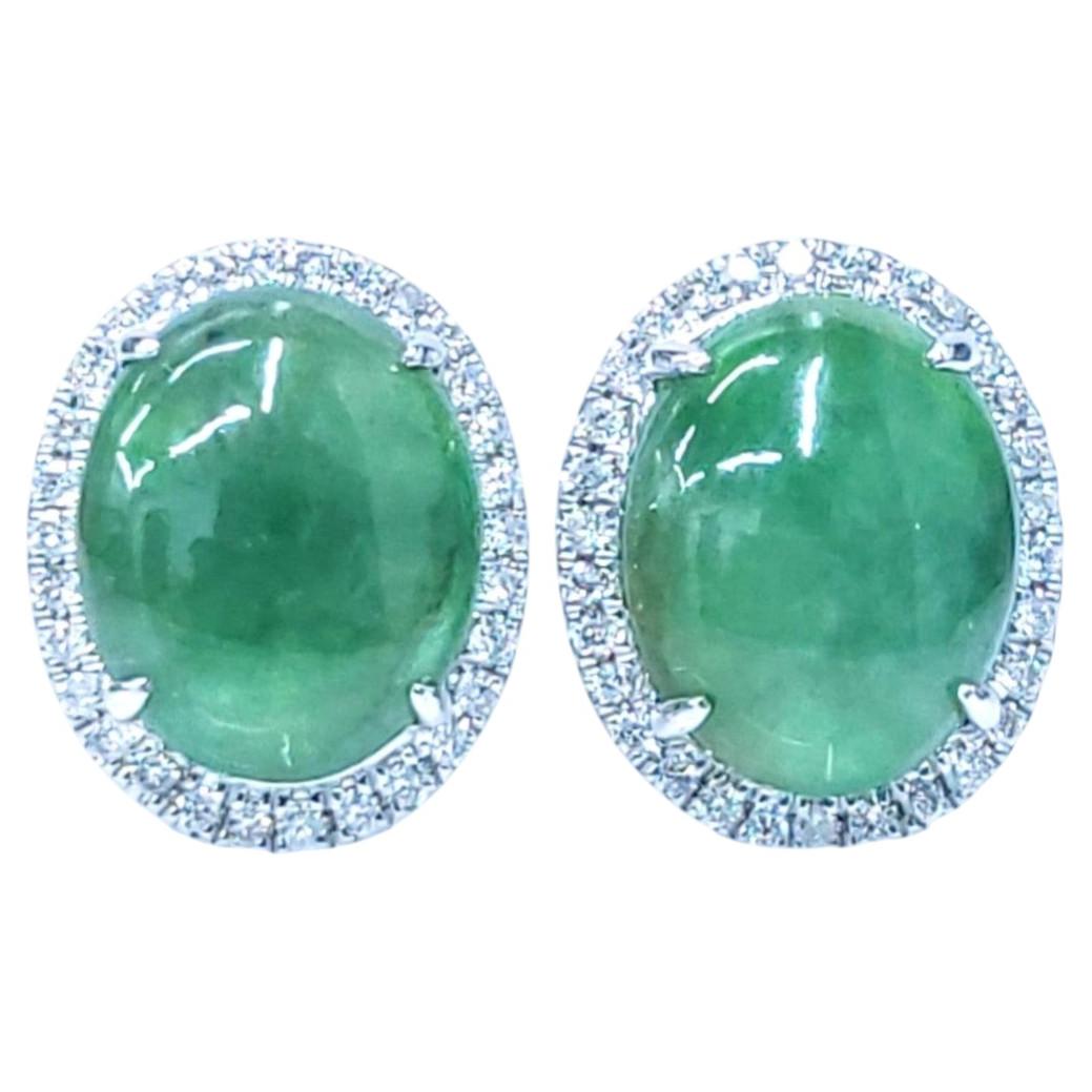 Pendientes de diamantes de jade natural certificado Fei Cui (Tipo A) en oro blanco de 18 quilates