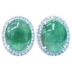 Certified Natural Fei Cui (Type A) Jade Diamond Earrings in 18K White Gold