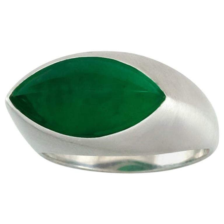 Certified Natural Fine Green Jade Marquise Ring