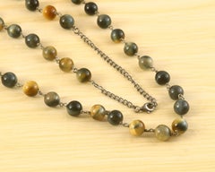 Certified Natural Golden tiger eye beads hand linked silver 31" inches necklace