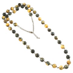 Certified Natural Golden tiger eye beads hand linked silver 31" inches necklace