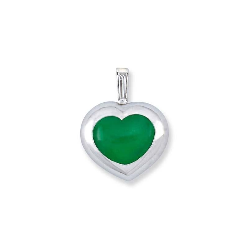 Cabochon Certified Natural Green Jade, Diamond & 18K Gold Heart Pendant