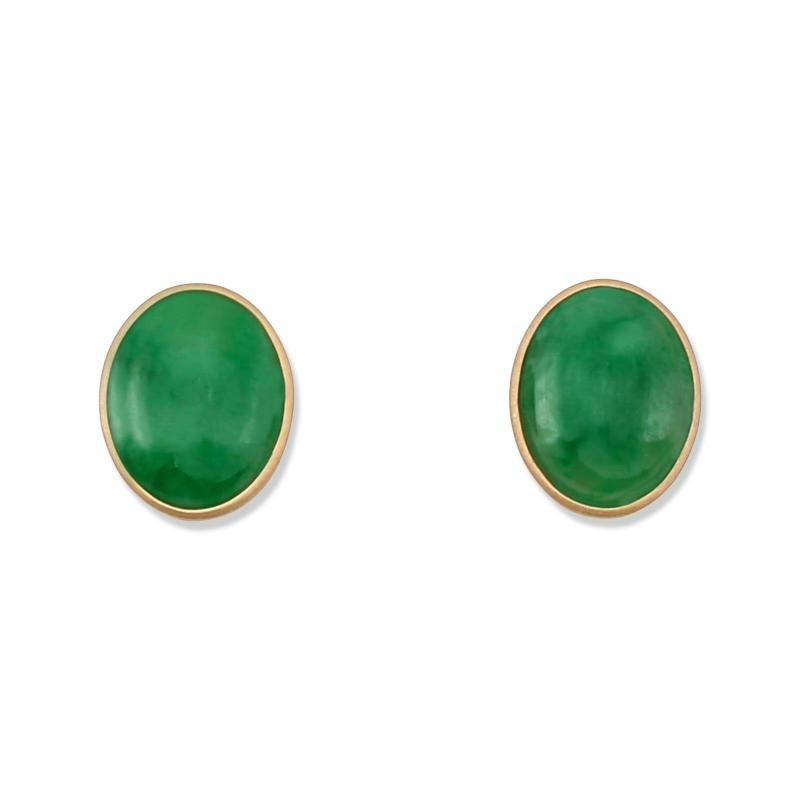 Oval Cut Certified Natural Green Jade Oval Cabochon Earrings For Sale