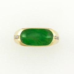 Certified Natural Green Jade Saddle Ring with Diamonds