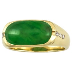 Certified Natural Green Jade Saddle Ring with Diamonds