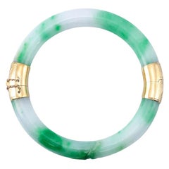 Certified Natural Green Jade Two-Section Estate Bangle Bracelet