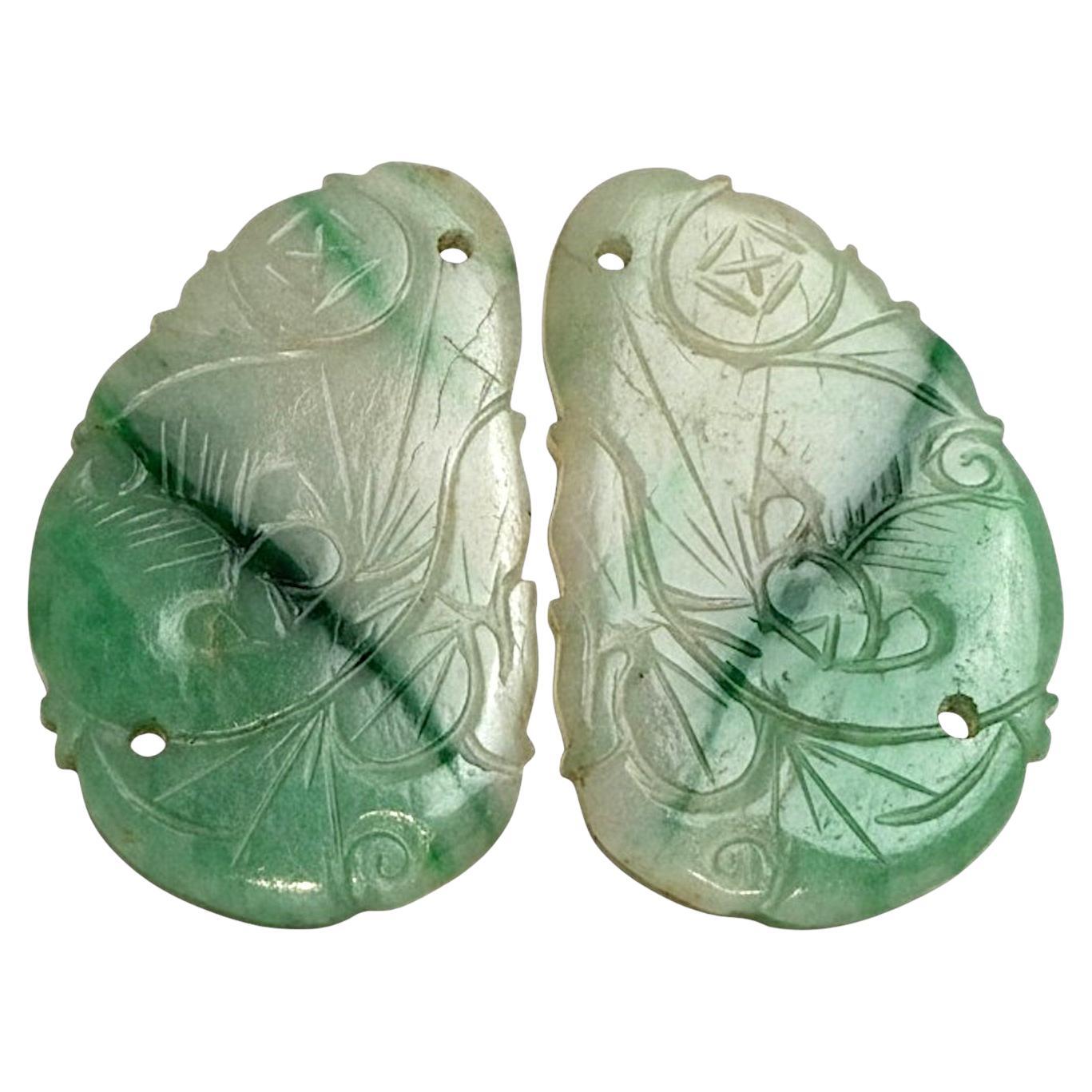 Coppia di sculture in giada verde naturale certificata (giada di tipo A non trattata)