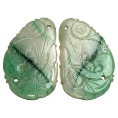 Certified Natural Green Jadeite Carvings Matched Pair (Untreated Type A Jadeite)