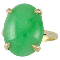 Certified Natural Green Jadeite Jade & 14K Yellow Gold Estate Ring