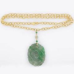 Certified Natural Green Jadeite Jade Carved Double Dragon Necklace