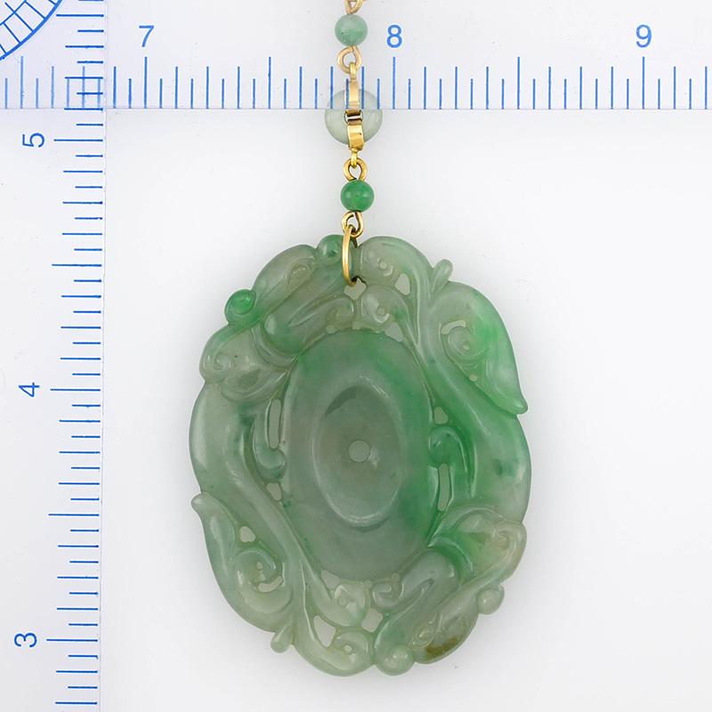 Cabochon Certified Natural Green Jadeite Jade Carved Double Dragon Necklace