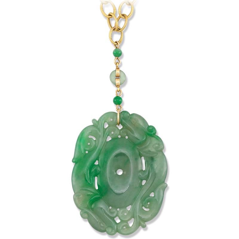 Certified Natural Green Jadeite Jade Carved Double Dragon Necklace In New Condition In Littleton, CO