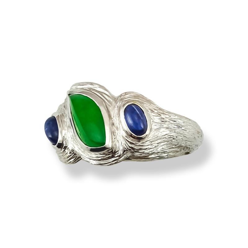 Cabochon Certified Natural Green Jadeite Jade Designer Ring For Sale