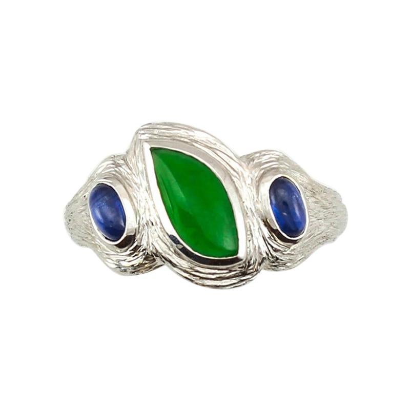 Certified Natural Green Jadeite Jade Designer Ring For Sale