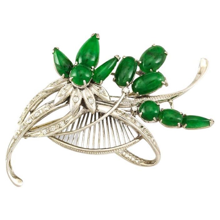 Certified Natural Green Jadeite Jade, Diamond and 18K White Gold Estate