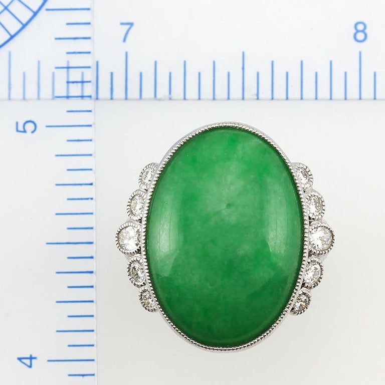 Certified Natural Green Jadeite Jade and Diamond Designer Ring by Mason