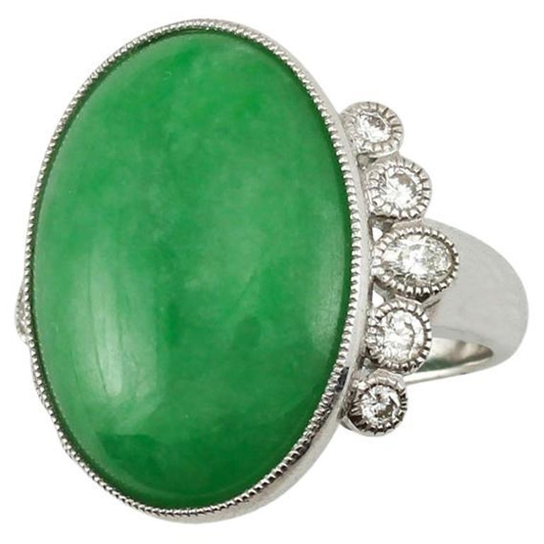 Certified Natural Green Jadeite Jade and Diamond Designer Ring by Mason