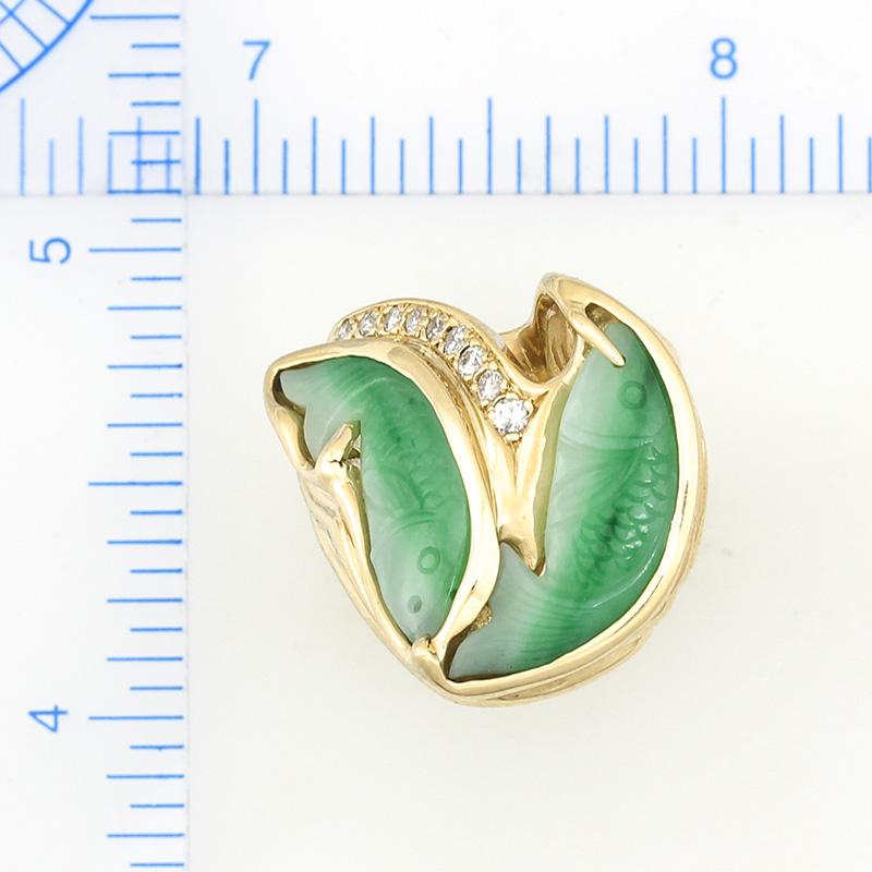Certified Natural Green Jadeite Jade Double Carved Fish Estate Ring In Excellent Condition In Littleton, CO