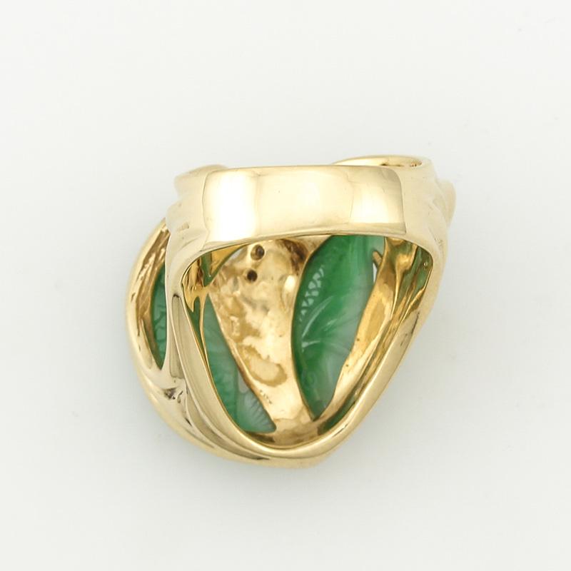 Women's or Men's Certified Natural Green Jadeite Jade Double Carved Fish Estate Ring