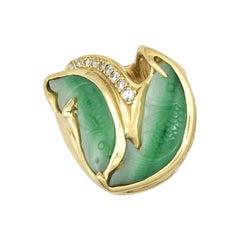 Certified Natural Green Jadeite Jade Double Carved Fish Estate Ring