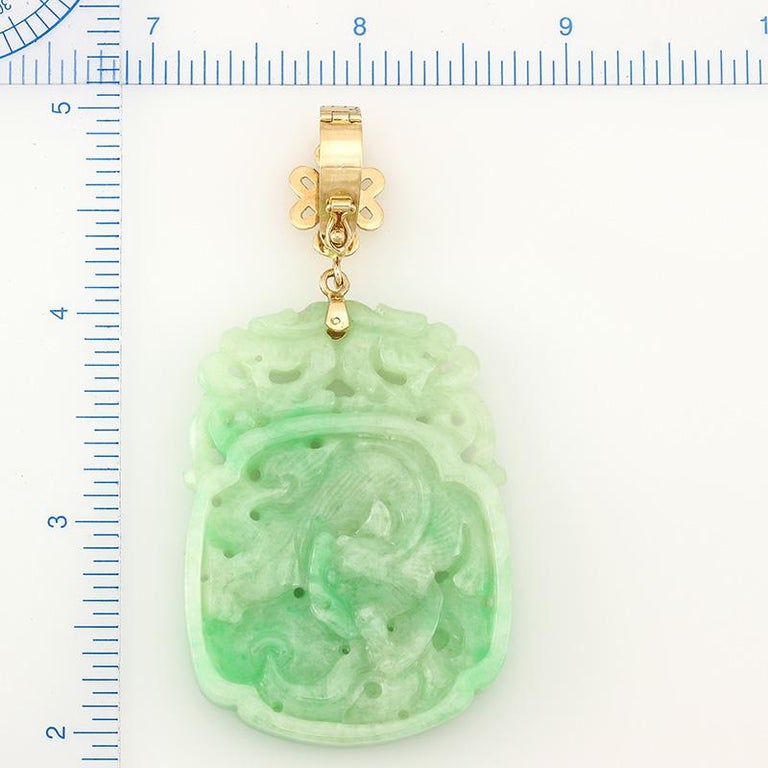 Cabochon Certified Natural Green Jadeite Jade Dragon Carved Pendant with Openable Bail