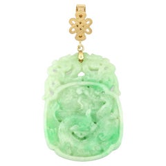 Certified Natural Green Jadeite Jade Dragon Carved Pendant with Openable Bail