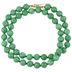 Certified Natural Green Jadeite Jade Estate Bead Strand