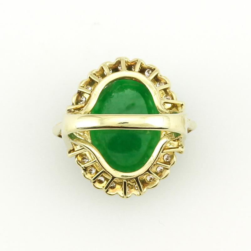Certified Natural Green Jadeite Oval Cabochon & Diamond Mason-Kay Ring In New Condition In Littleton, CO
