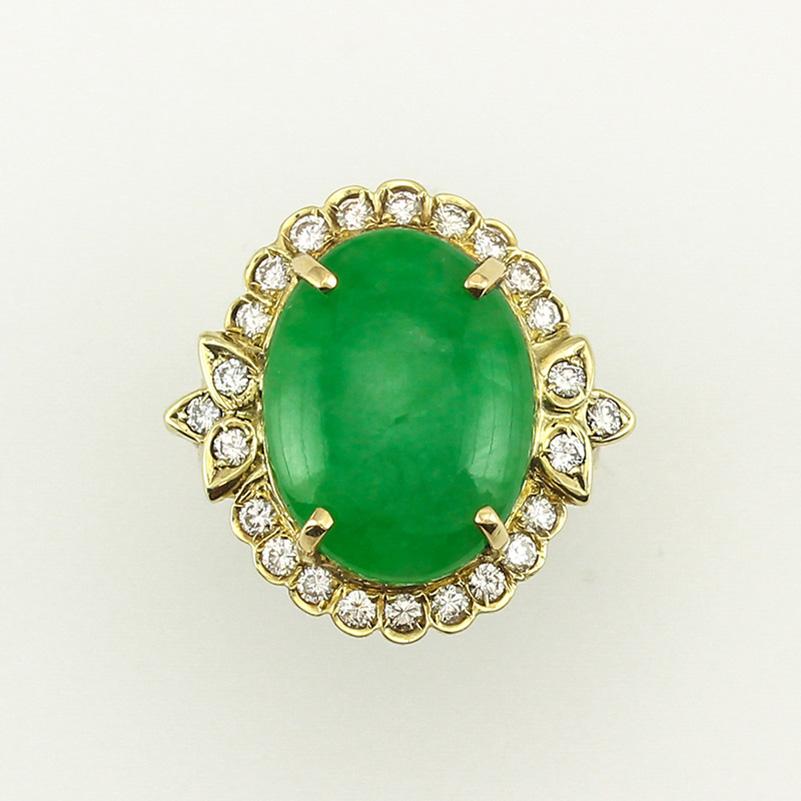 Women's Certified Natural Green Jadeite Oval Cabochon & Diamond Mason-Kay Ring