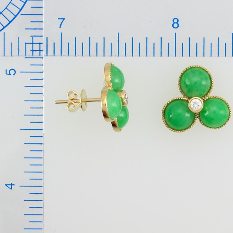 Certified Natural Green Jadeite Triple Cabochon Earrings by Mason-Kay Jade In New Condition In Littleton, CO